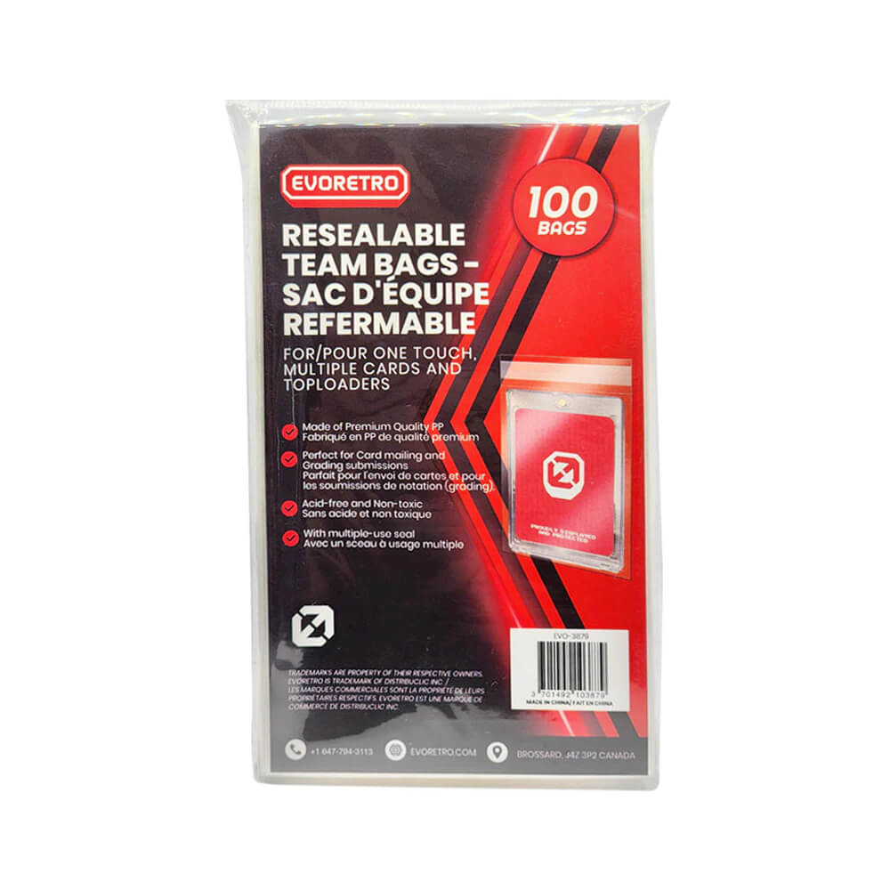 EvoRetro Resealable Team Bags – Pack of 100 | Trading Card Protection