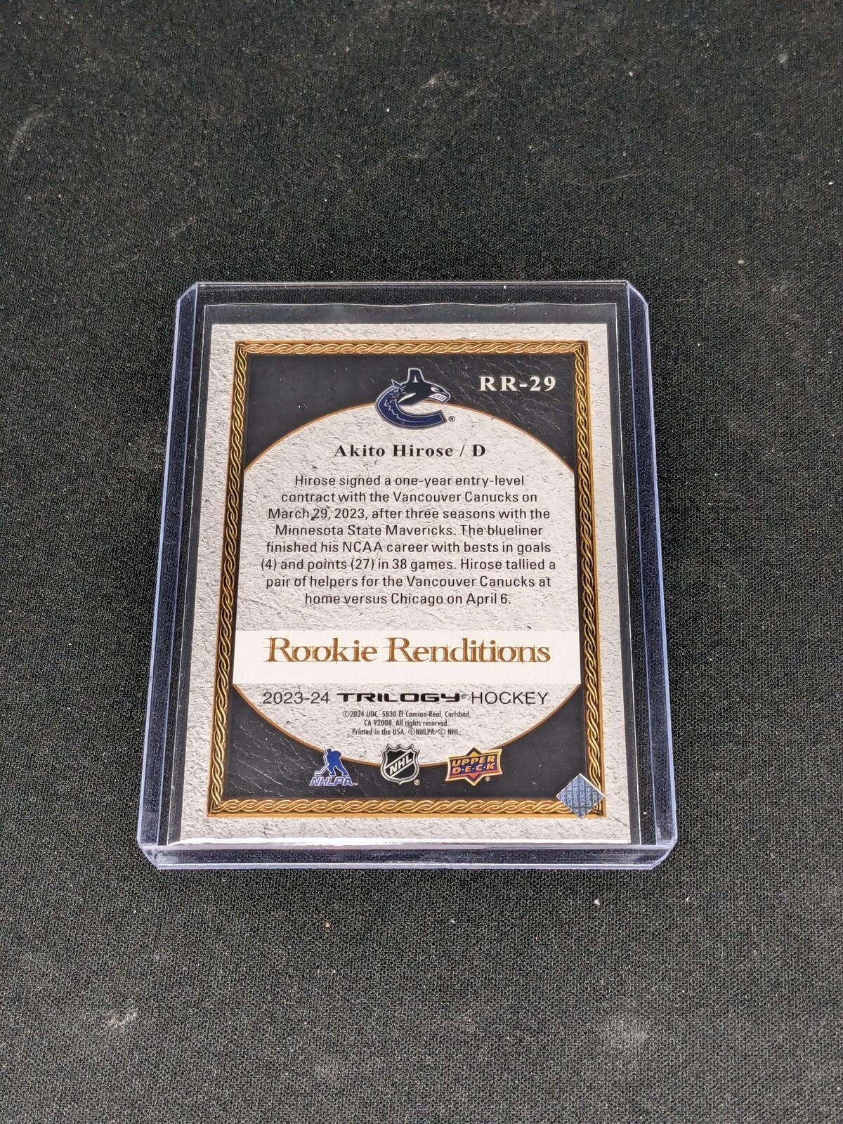 2023-24 UD Trilogy Renditions Akito Hirose Rookie #RR-29 Vancouver Canucks