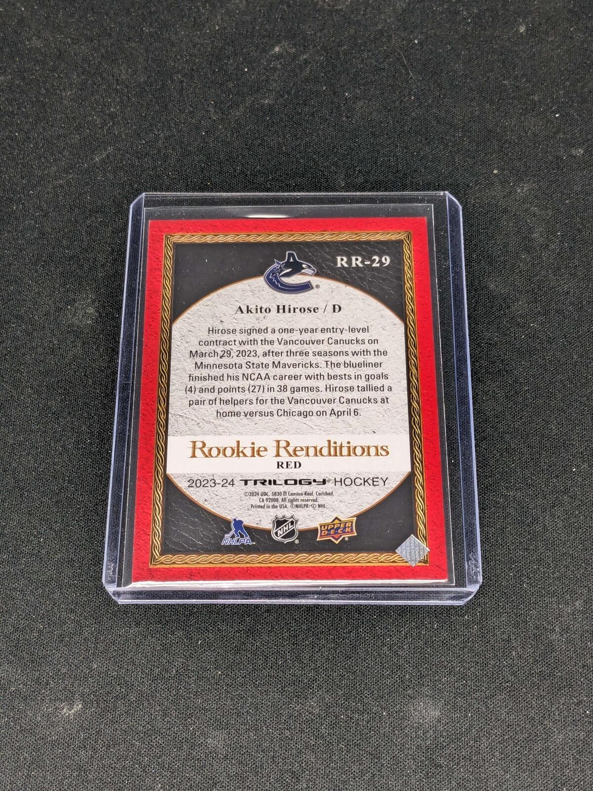 2023-24 Upper Deck Trilogy Rookie Renditions Red Akito Hirose Rookie /799