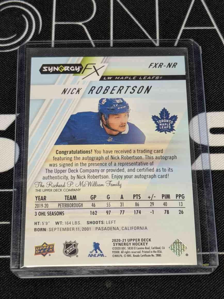2020-21 Nick Robertson Upper Deck Synergy - Synergy FX Green Auto /49 Leafs RC