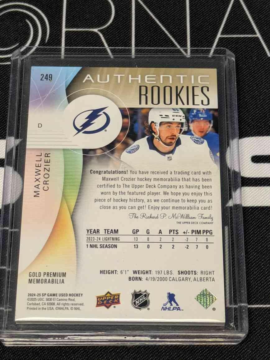 2024-25 SP Game Used Maxwell Crozier Premium Memorabilia Authentic Rookies /25