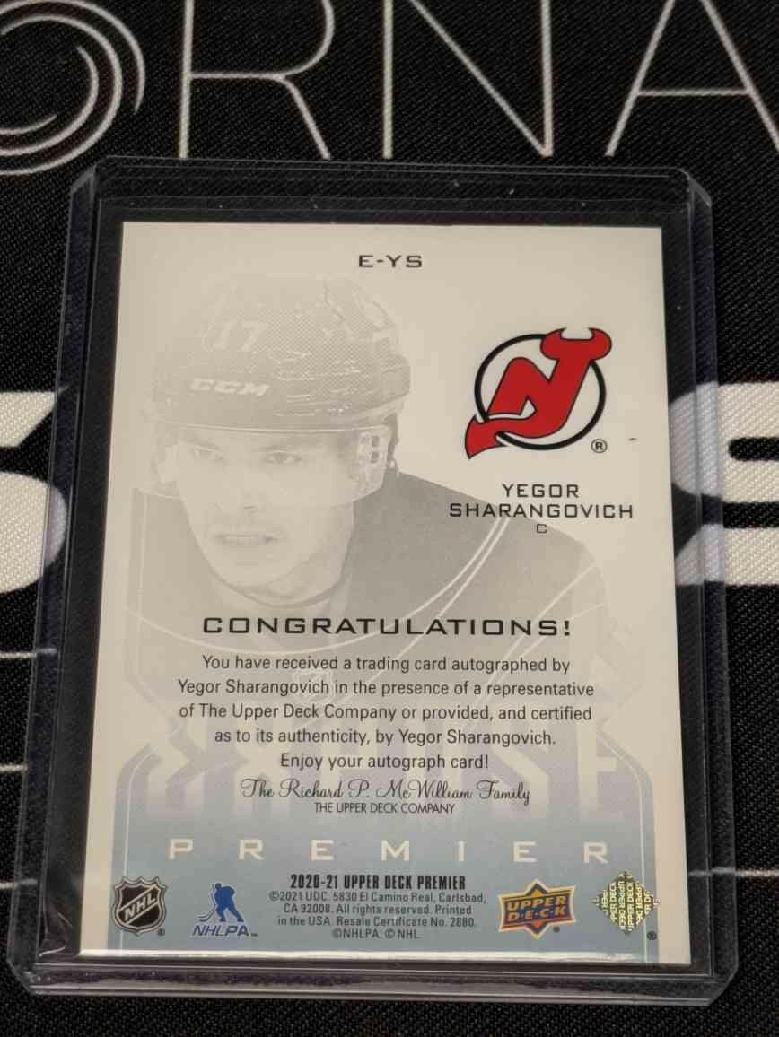 🏒2020-21 Yegor Sharangovich Rookie Upper Deck Premier Expose Auto /35 RC