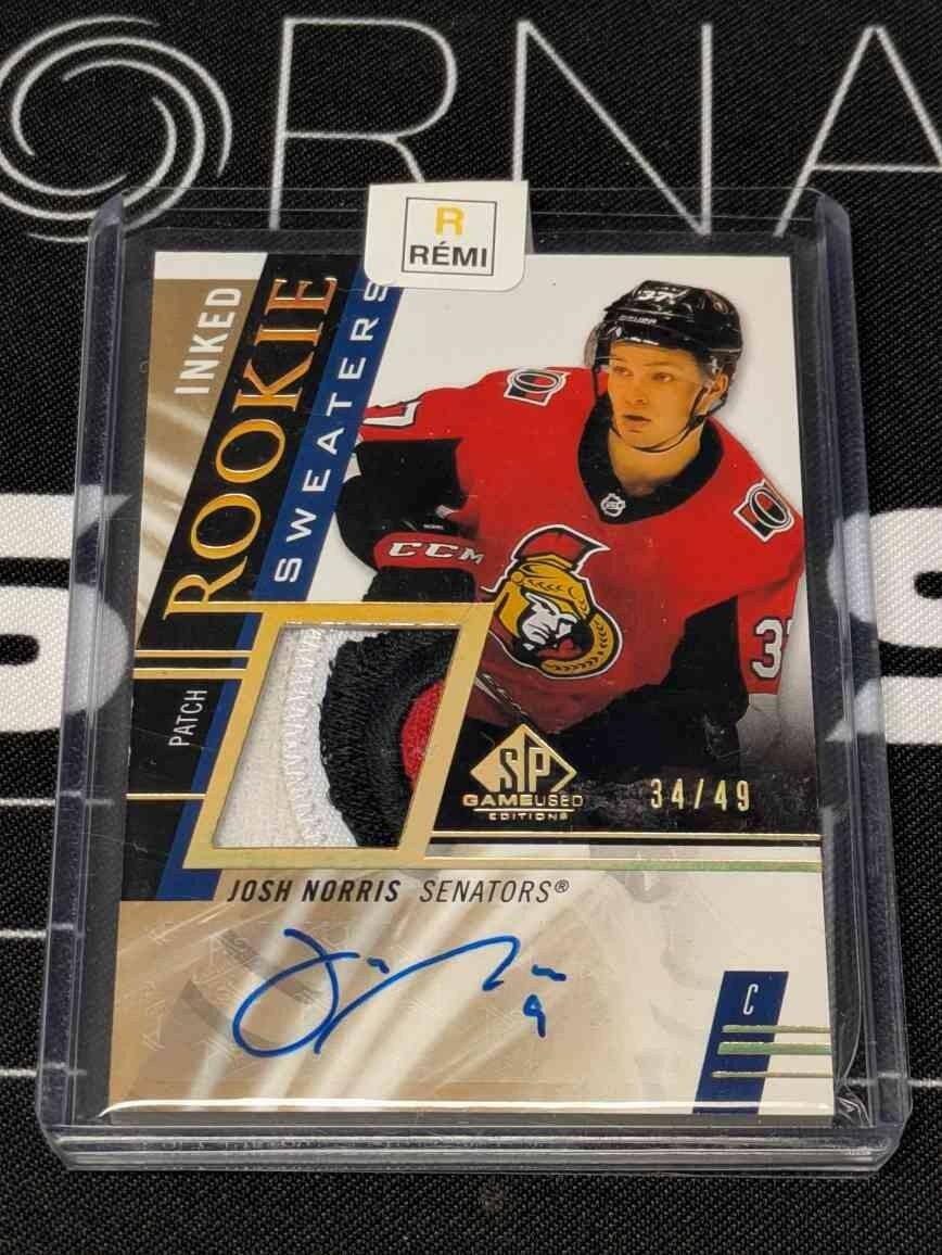 2020-21 2020 SP GAME USED JOSH NORRIS RS-JN INKED ROOKIE SWEATERS PATCH AUTO /49