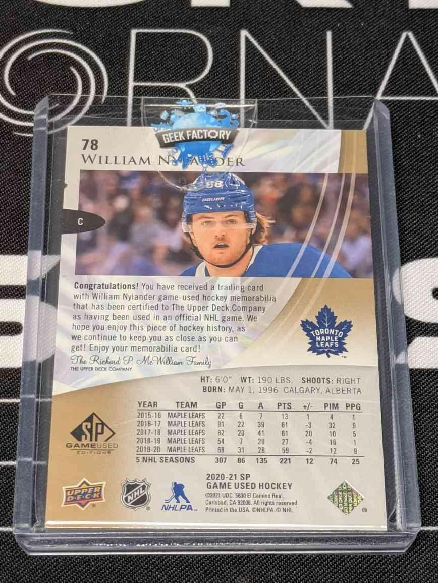 2020-21 UD SP Game Used WILLIAM NYLANDER Gold Premium Patch /25 #78