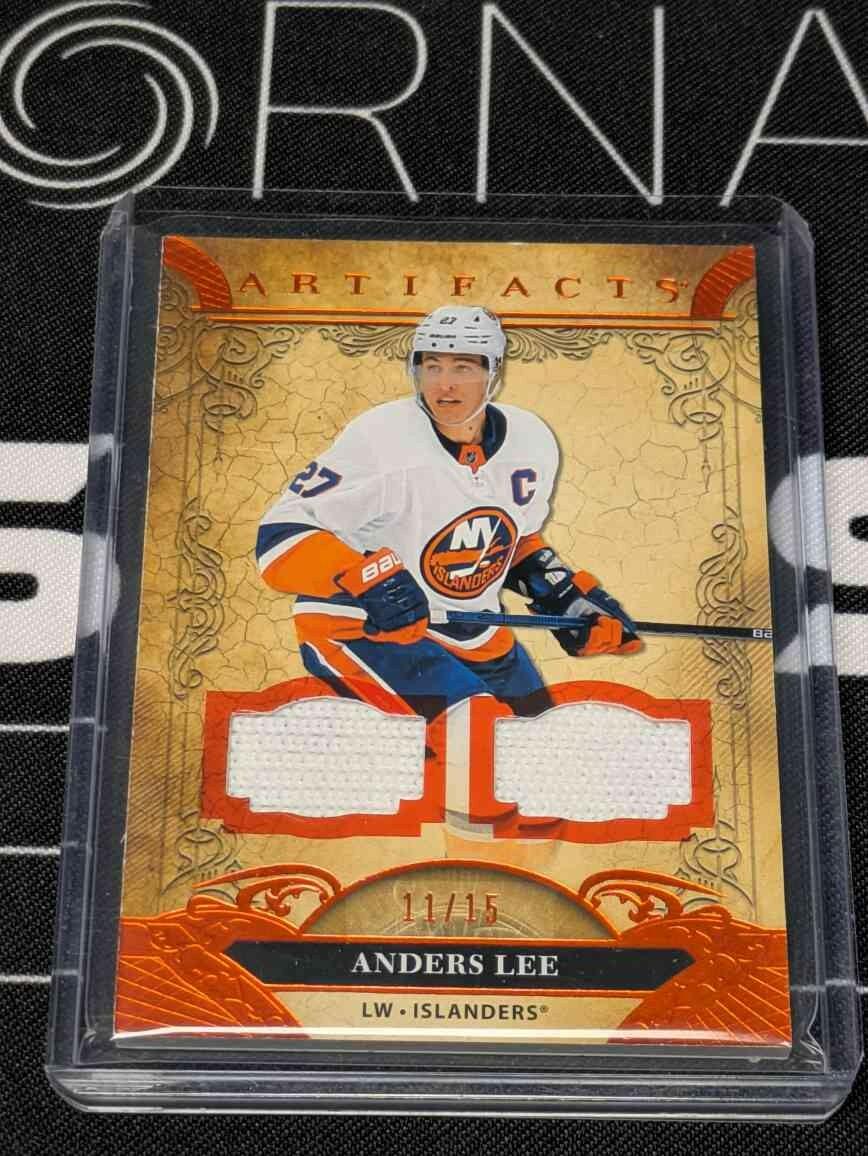 2020-21 Upper Deck Artifacts Anders Lee Dual Fight Strap Orange Material /15 #1