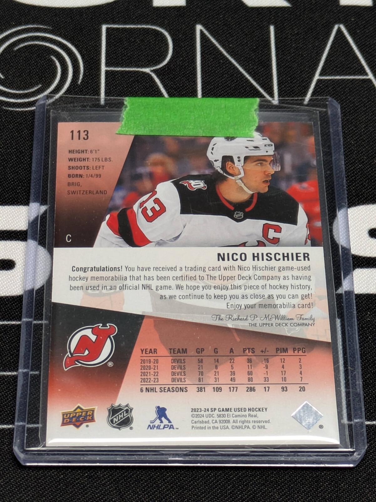 2023-24 Upper Deck SP Game Used Stars Jersey Nico Hischier #113