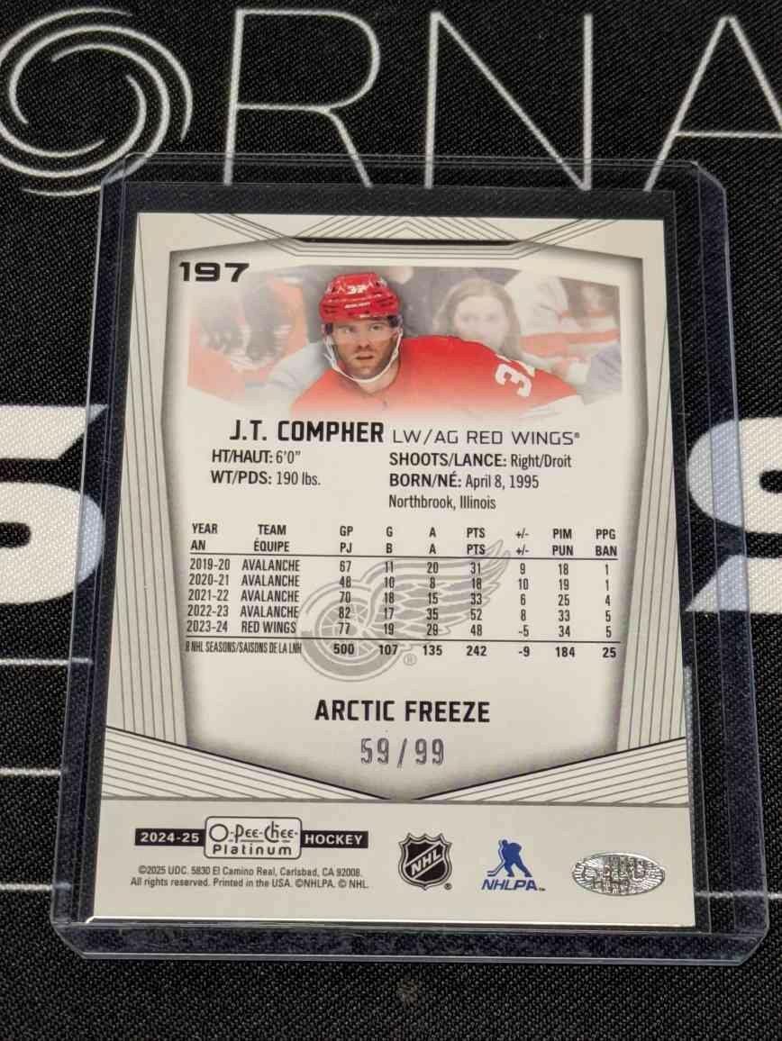 2024-25 O-Pee-Chee Platinum Arctic Freeze #197 J.T. Compher - Red Wings /99
