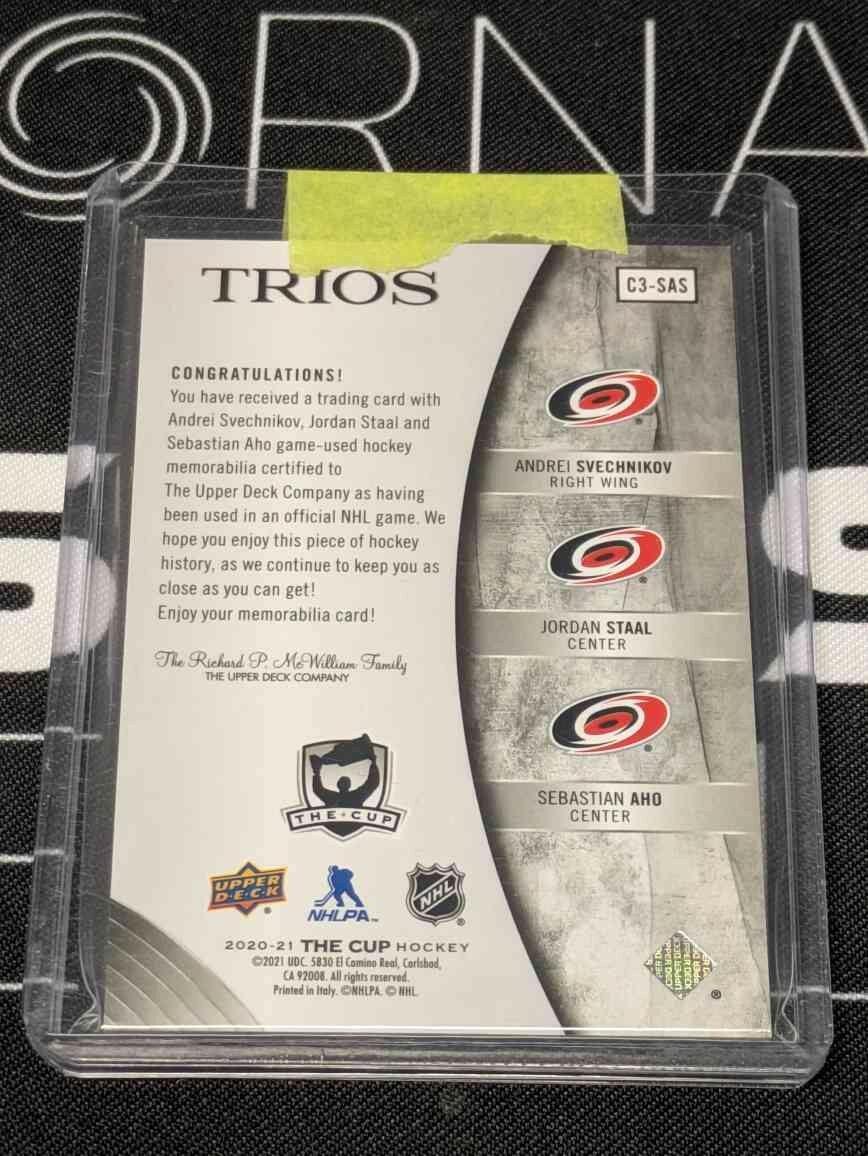 2020-21 UD The Cup Trios Jersey SVECHNIKOV / STAAL / AHO C3-SAS /35 Hurricanes