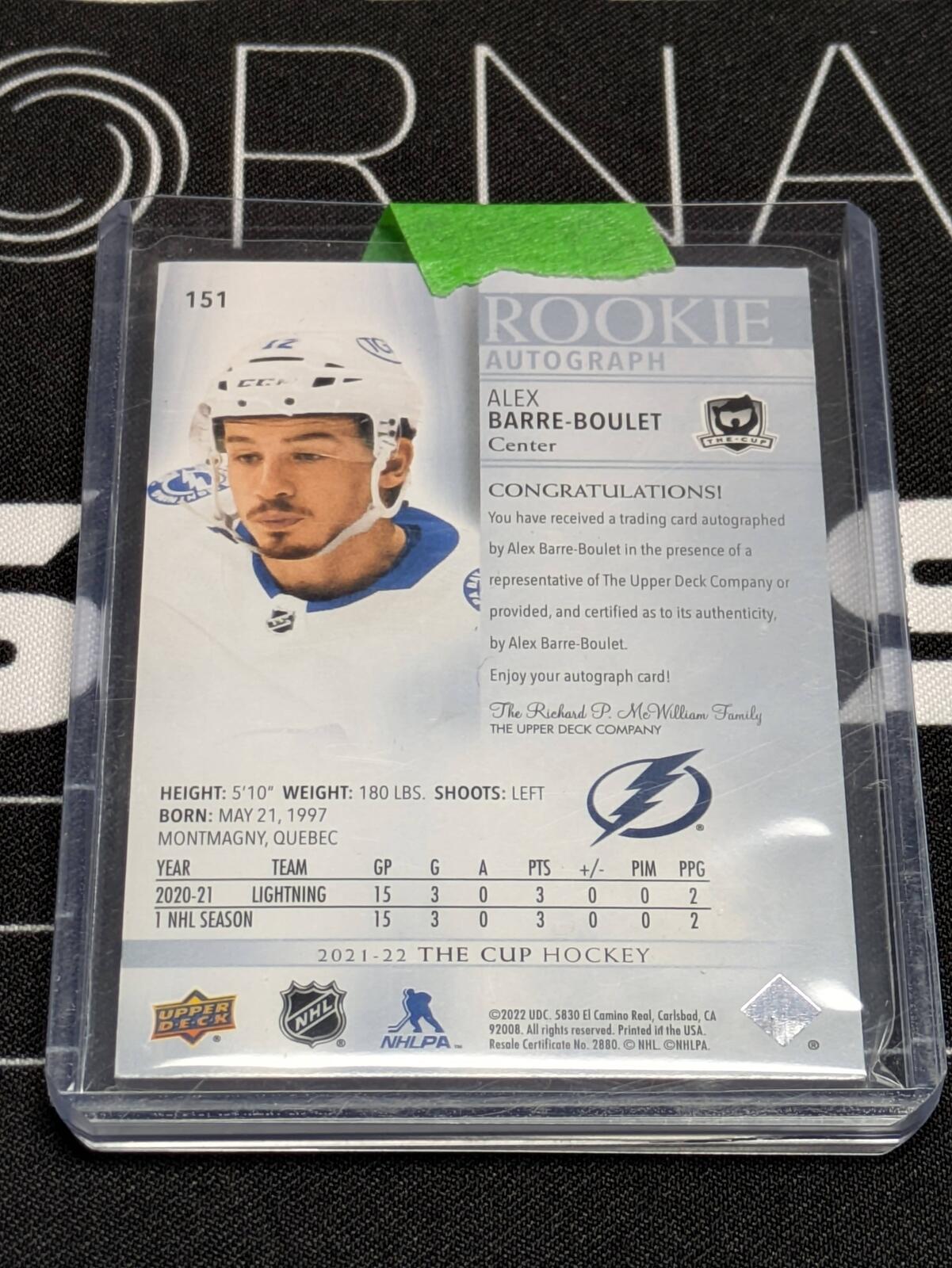 2021-22 Upper Deck The Cup Rookie Auto Alex Barre-Boulet /249 #151 Tampa Bay