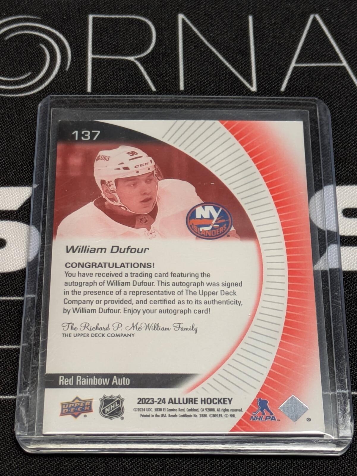 2023-24 Upper Deck Allure William Dufour Red Rainbow Auto #137 Rookie
