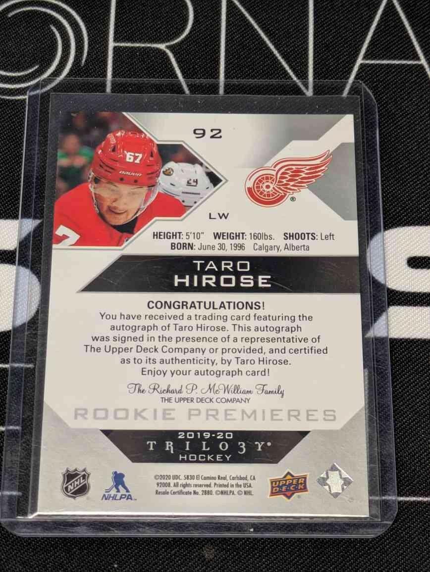Taro Hirose 2019-20 Upper Deck Trilogy Silver Foil Level 2 Rookie Auto /199 #92