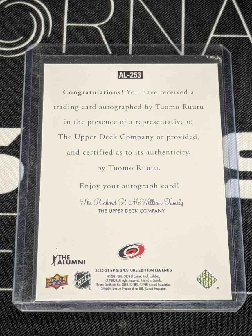 2020-21 SP Signature Edition Tuomo Ruutu #AL-253 Hurricanes '97 Legends Auto