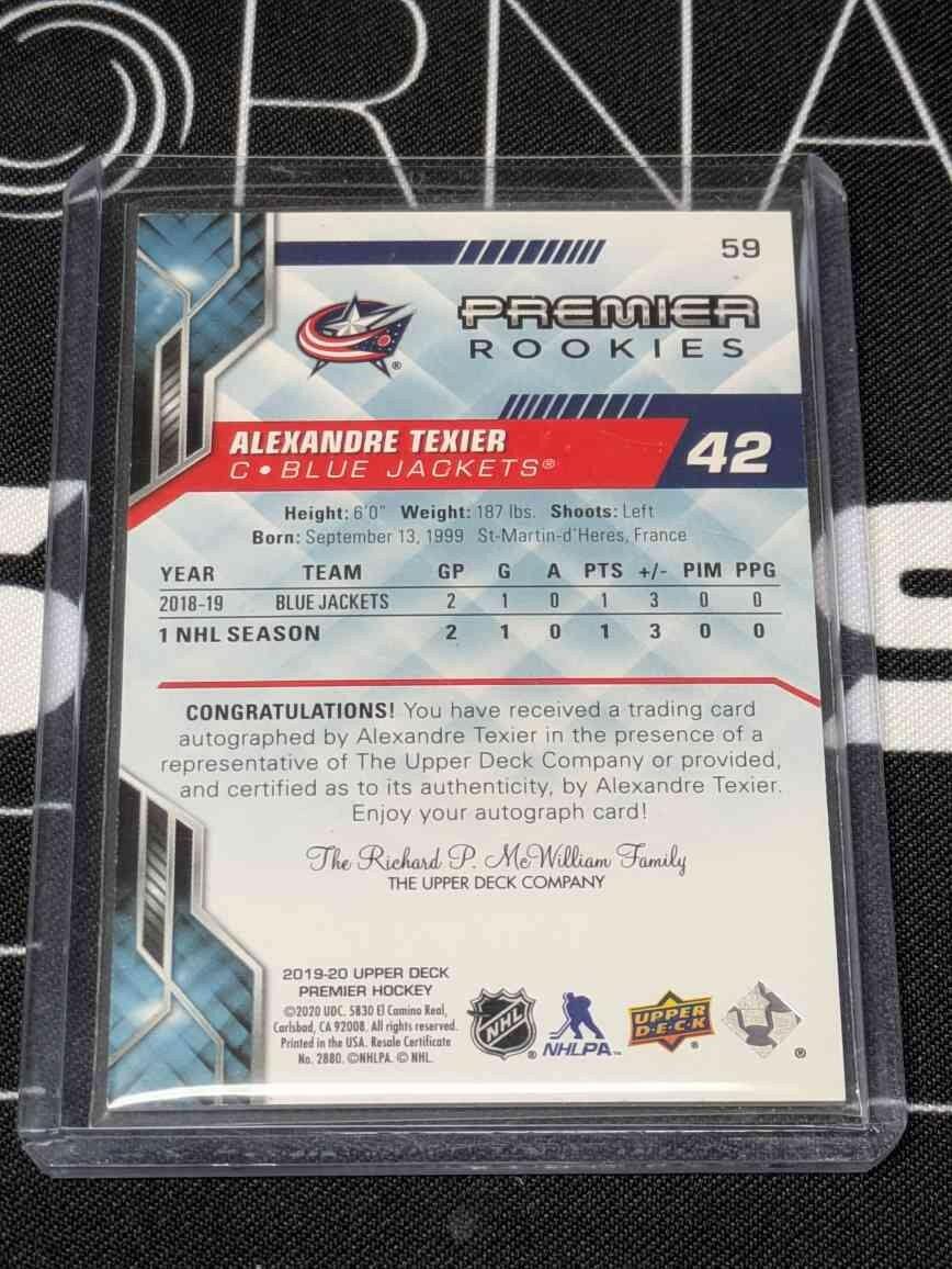 2019-20 UPPER DECK PREMIER ALEXANDRE TEXIER ROOKIE AUTO CARD # 59