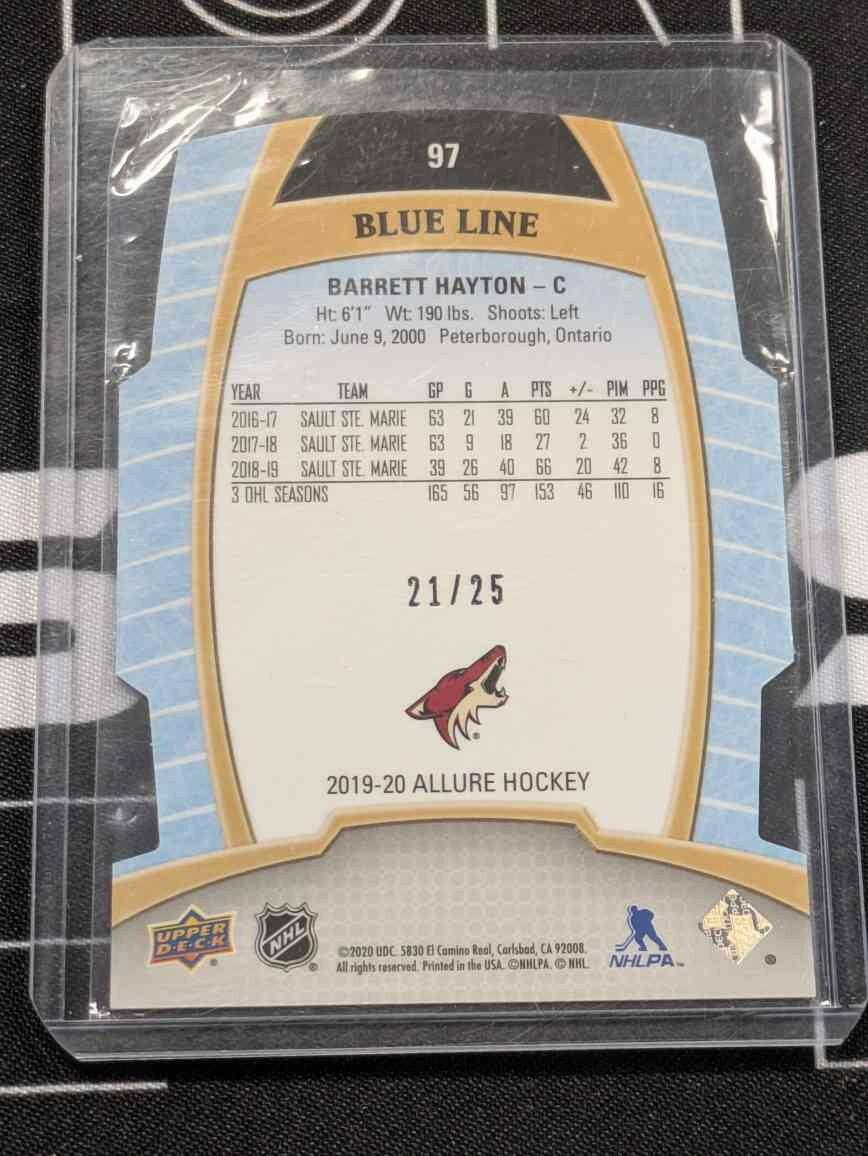 2019-20 Upper Deck Allure Blue Line #97 Barrett Hayton /25