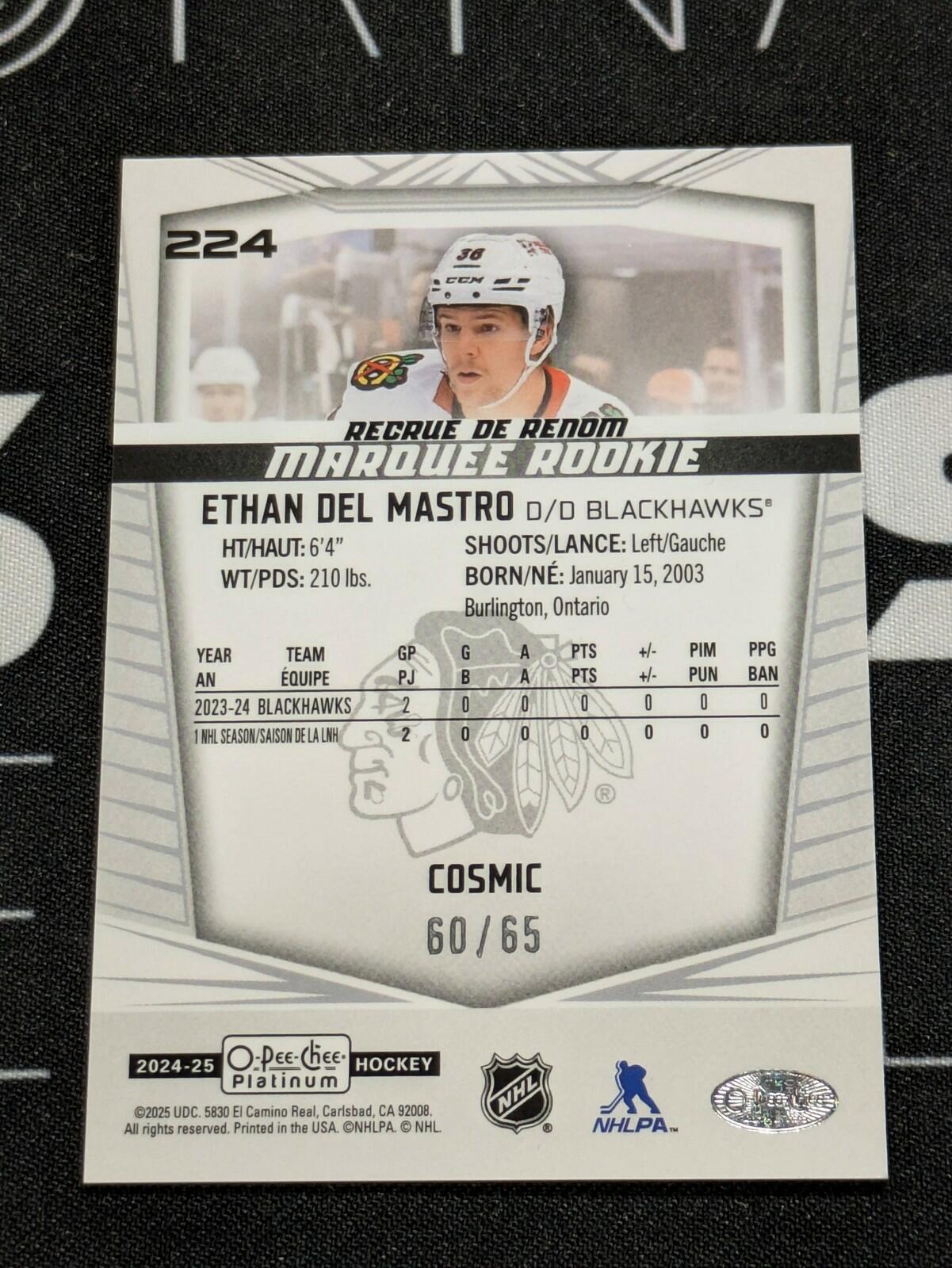2024-25 O-Pee-Chee Platinum Ethan Del Mastro #224 Rookie Cosmic /65