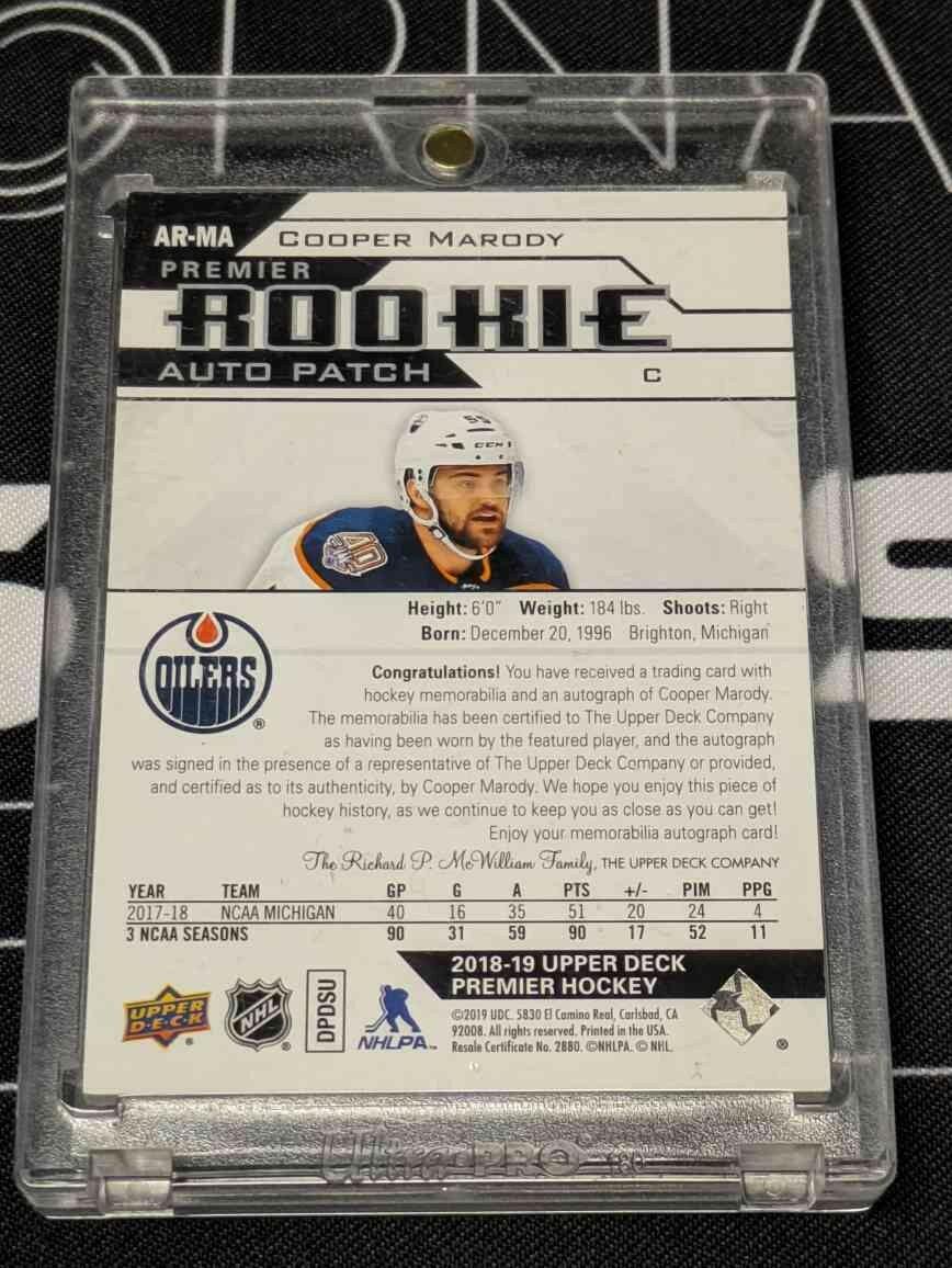2018-19 UD Premier Rookie COOPER MARODY /249 Auto Patch Acetate #AR-MA