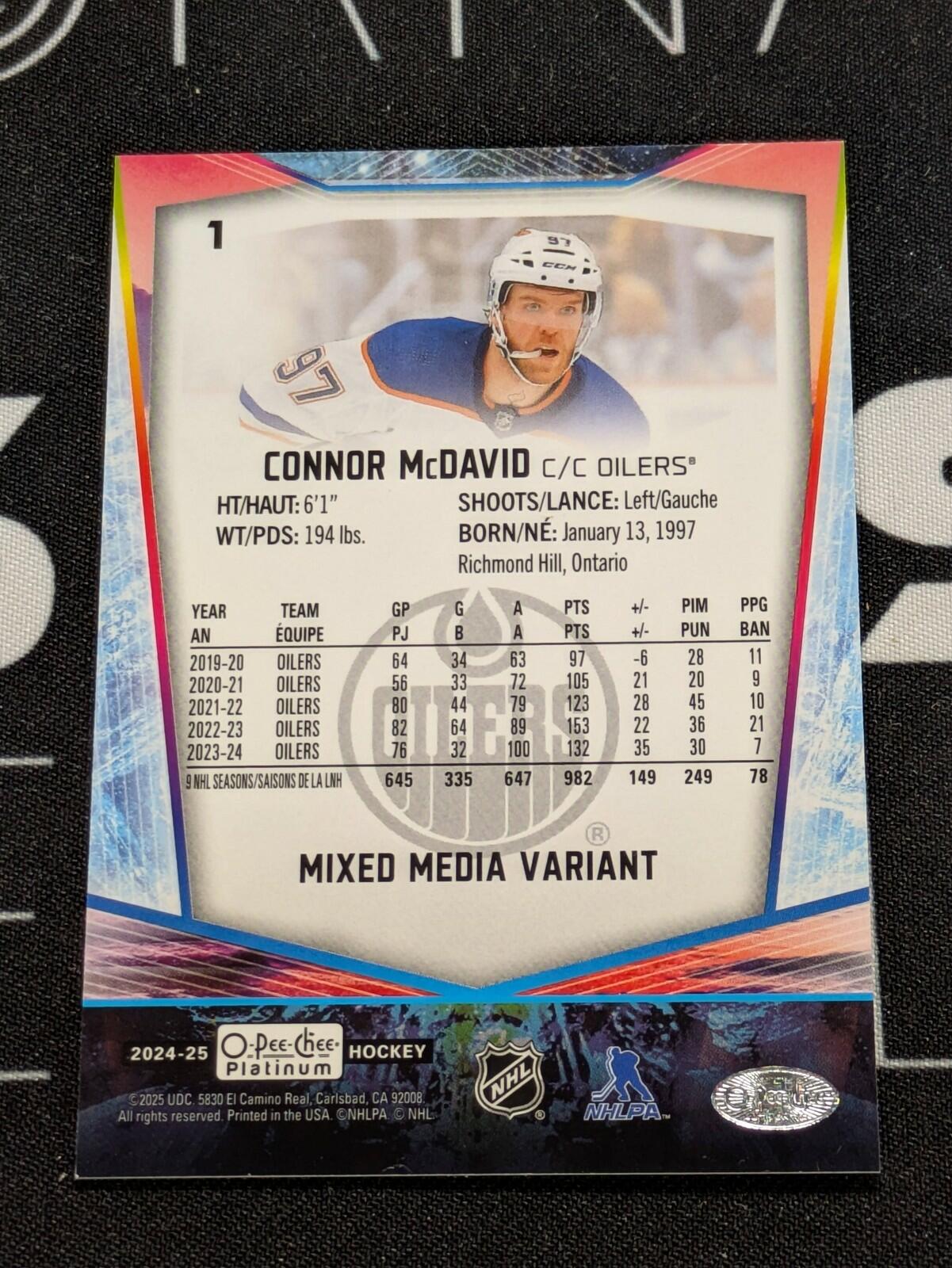 2024-25 O-Pee-Chee Platinum Mixed Media Variant Parallel #1 Connor McDavid SSP