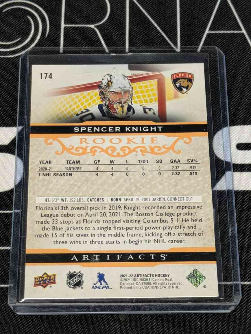 2021-22 Upper Deck Artifacts - Rookies Spencer Knight #174 Autumn /75 (RC)