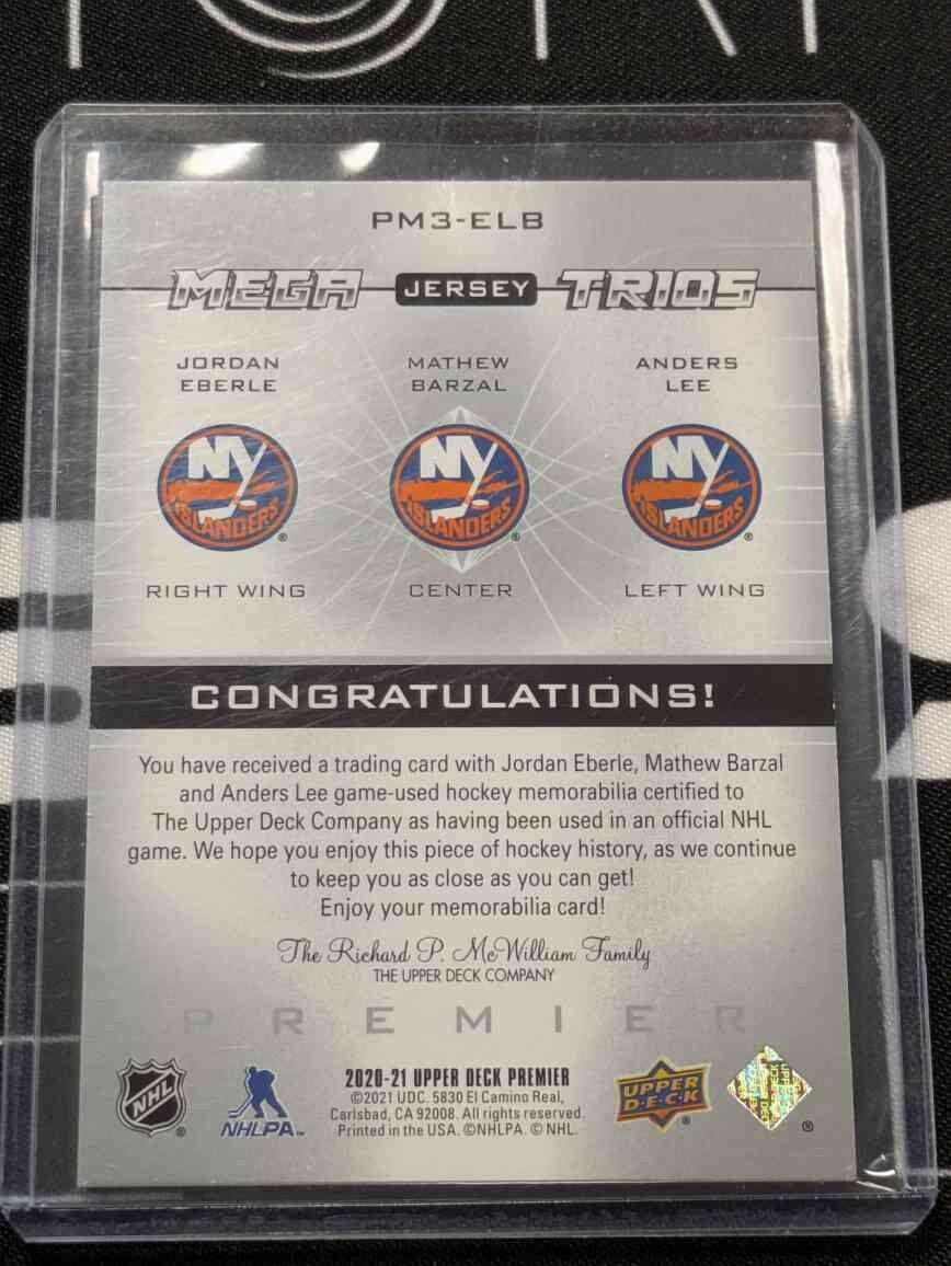 2020-21 Premier Mega Jersey Trios /25 Jordan Eberle Mathew Barzal Anders Lee