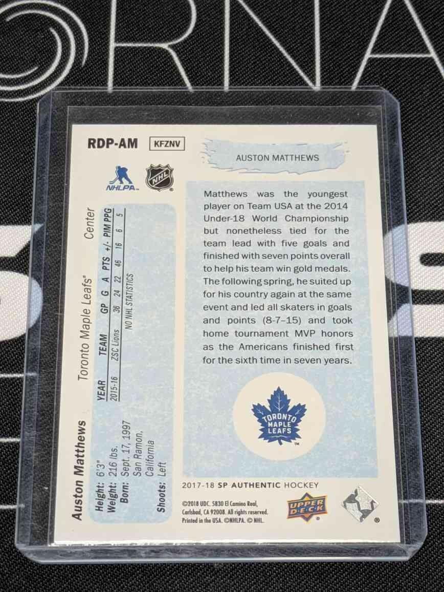 2017-18 UD SP Authentic Hockey Number 1 Draft Pick RDP-AM Auston Matthews