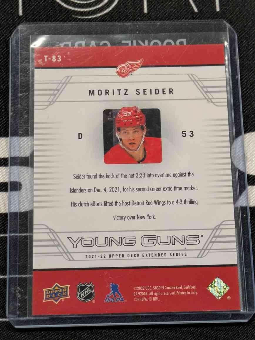 2021-22 Upper Moritz Seider 06/07 Retro Young Guns Gold Stockpile Rookie Card