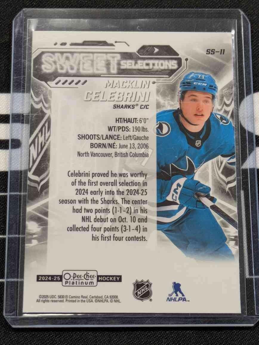 2024-25 O-Pee-Chee Platinum Sweet Selections Macklin Celebrini #S-11 Rookie RC