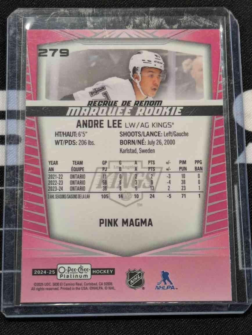 2024-25 OPC O-Pee-Chee Marquee Rookie Platinum Pink Magma Andre Lee RC #279