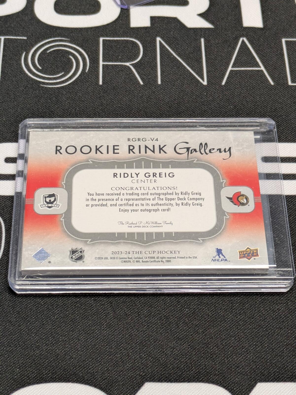 2023-24 Upper Deck The Cup Ridly Greig Rookie Rink Gallery Auto /25 Senators
