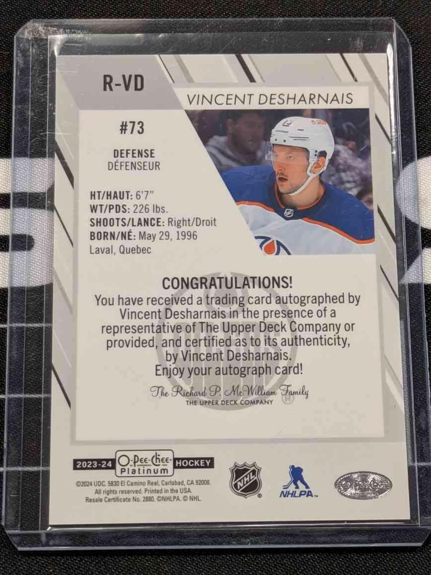 2023-24 O-Pee-Chee Platinum - Vincent Desharnais Rookie Autographs - #R-VD RC