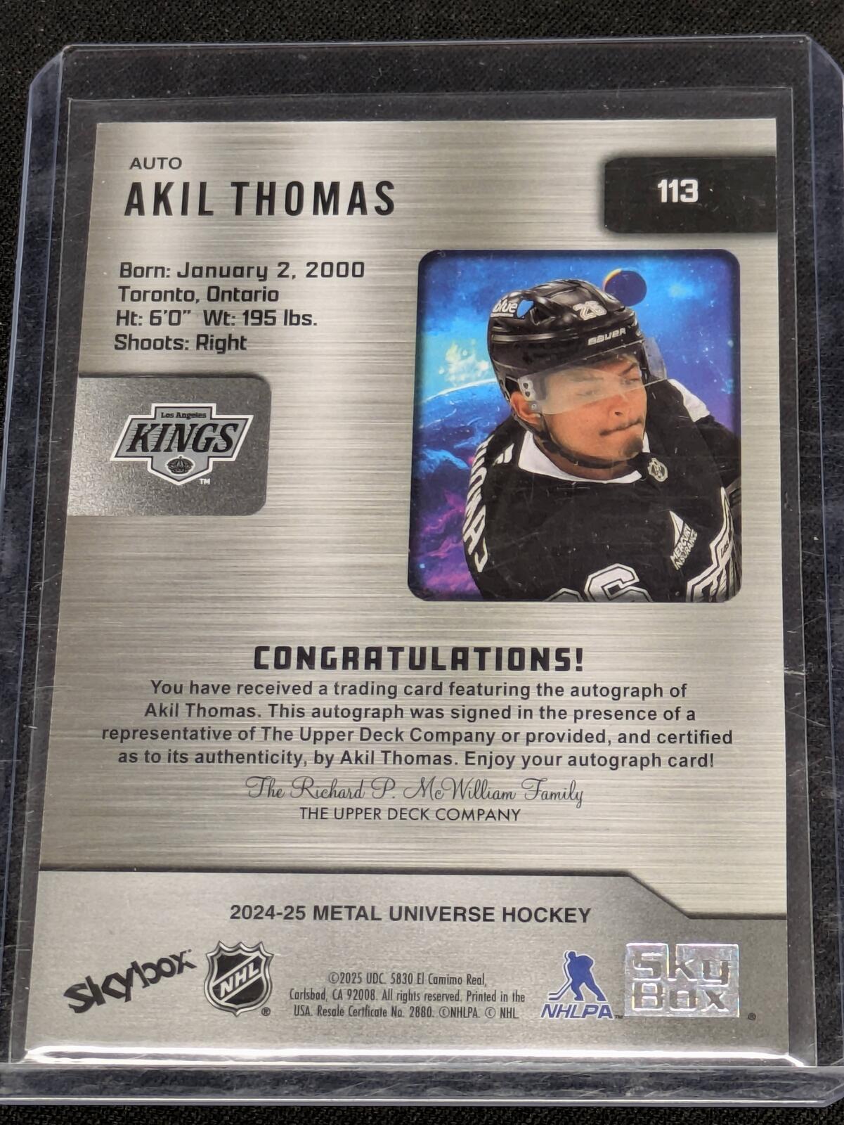 2024-25 Metal Universe Rookie Auto Akil Thomas #113 RC