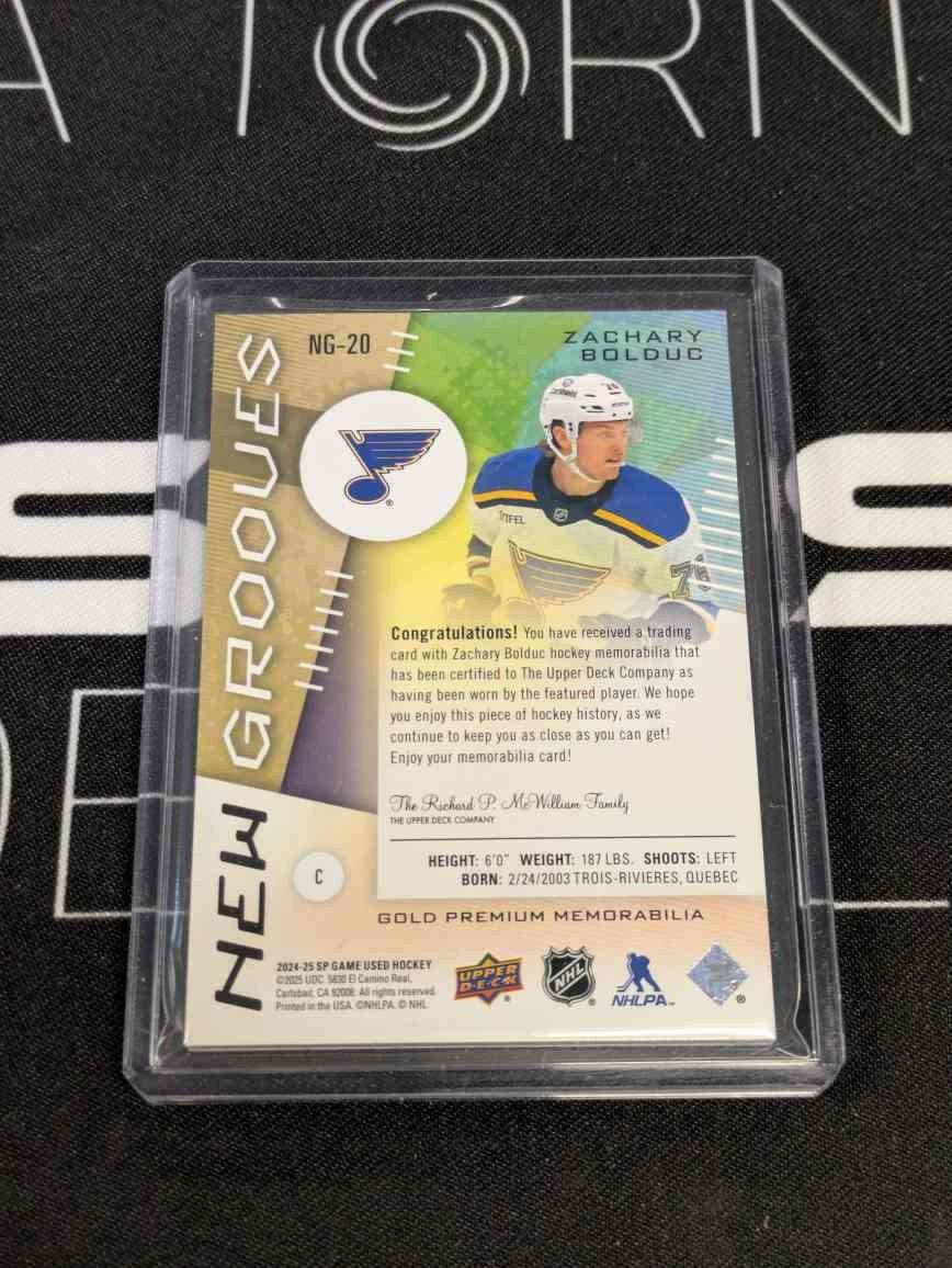 2024-25 UD SP Game Used Zachary Bolduc New Grooves Gold Rookie Patch /25 - Blues