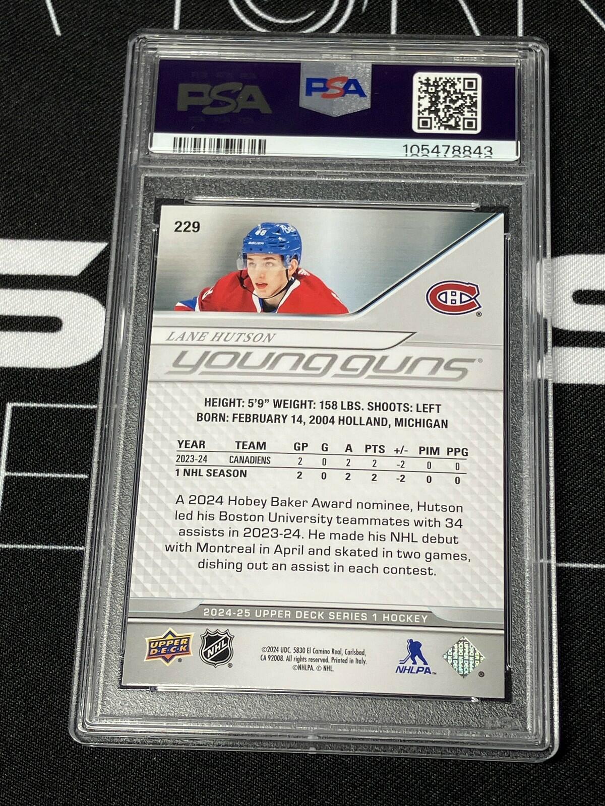 2024-25 UD Series 1 #229 Lane Hutson Young Guns PSA 10 GEM MT YG