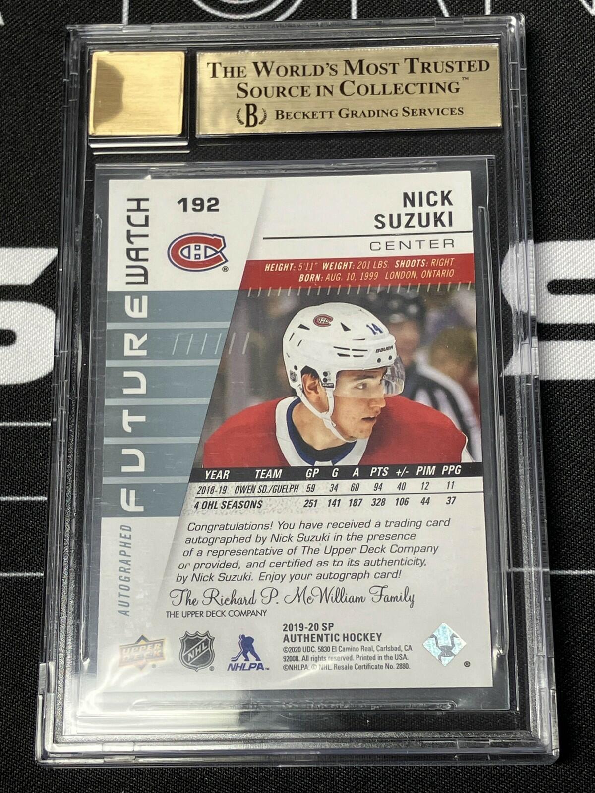 Nick Suzuki 2019-20 SP Authentic Future Watch Rookie Auto /999 #192 BGS 9.5