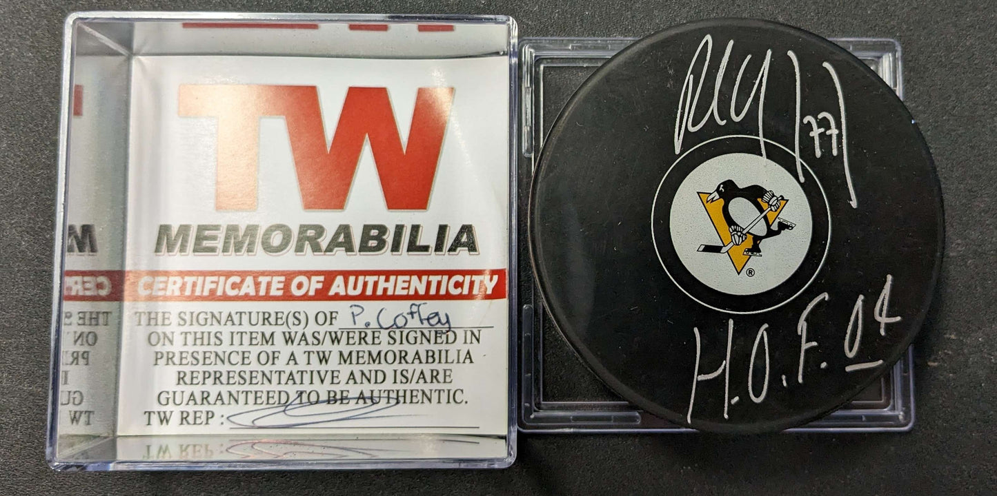 Paul Coffey Autographed Puck with HOF Inscription