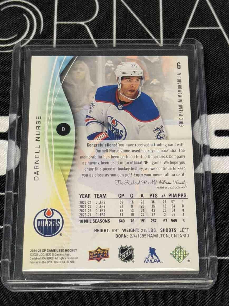 2024-25 SP Game Used Darnell Nurse Gold Premium Memorabilia /25 #6