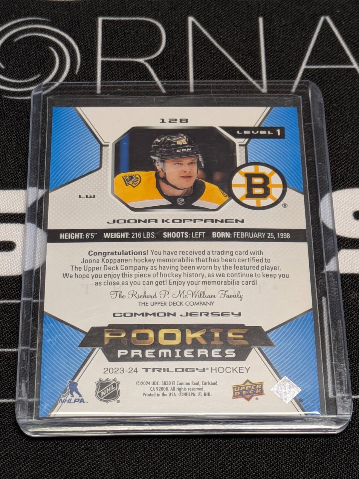Joona Koppanen 2023-24 Upper Deck Trilogy Rookie Premieres Common Jersey /499