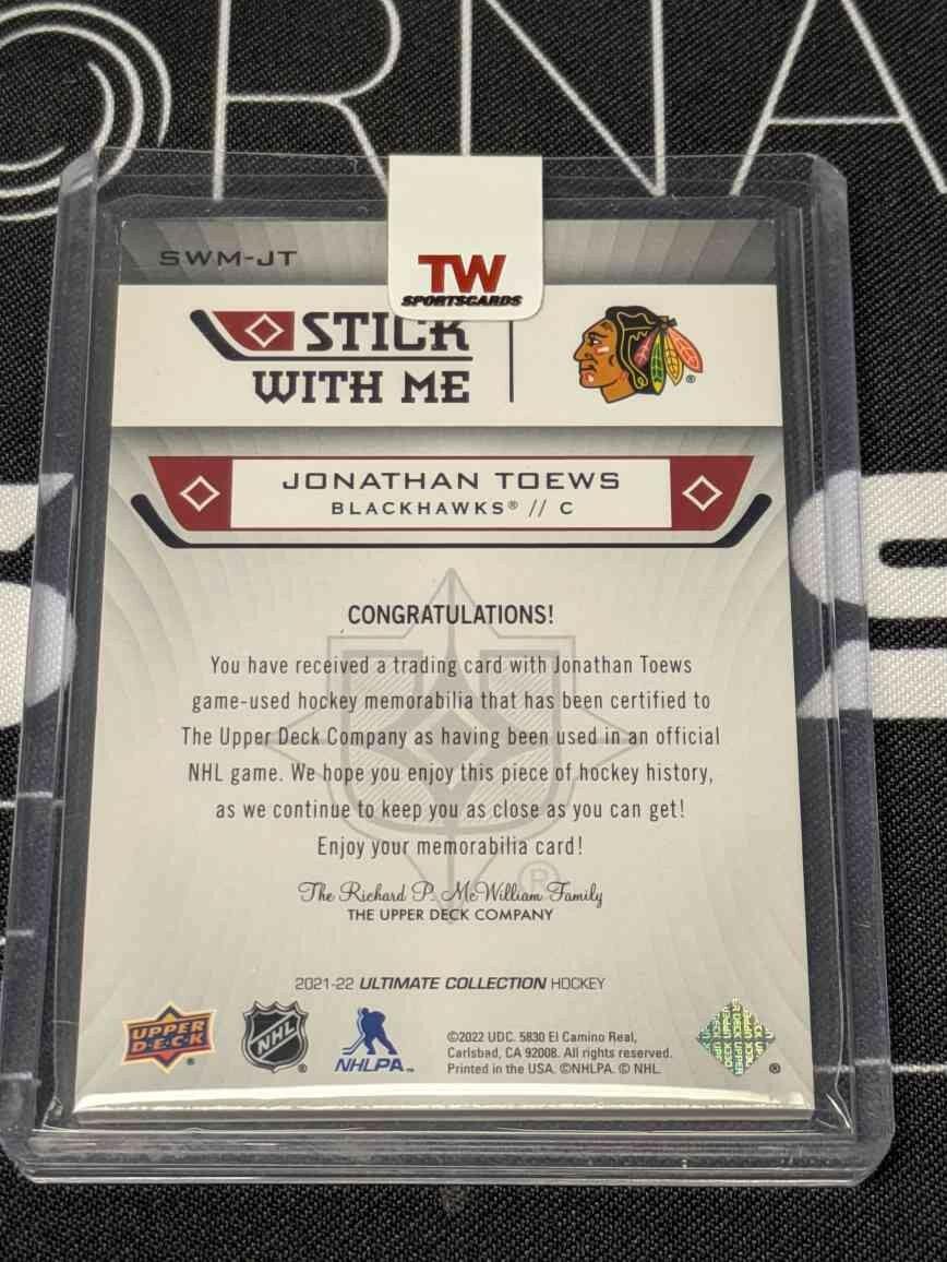 2021-22 Upper Deck Ultimate Collection Stick With Me /35 Jonathan Toews #SWM-JT