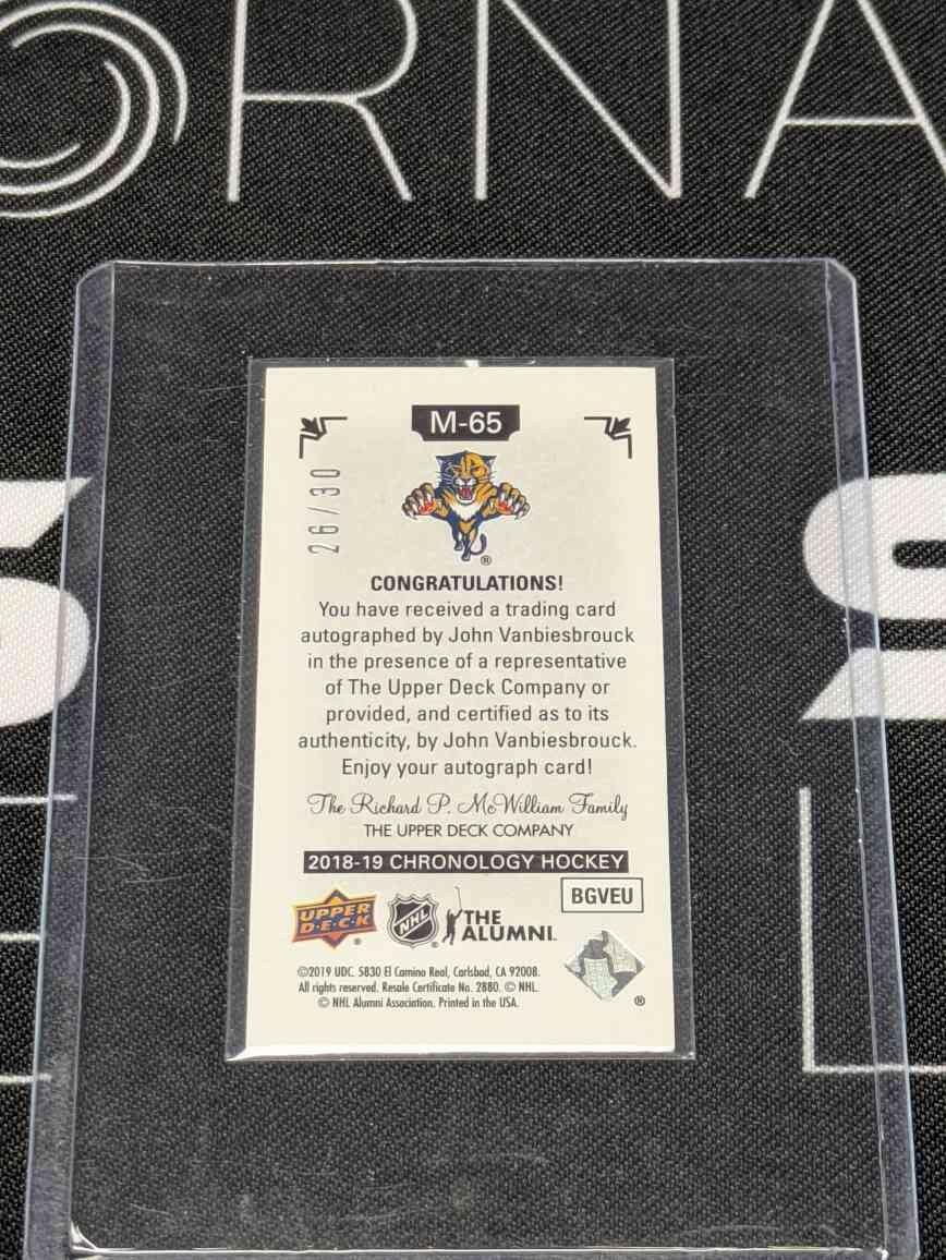 2018-19 UD Chronology Time Capsules Canvas Mini Auto /30 - John Vanbiesbrouck