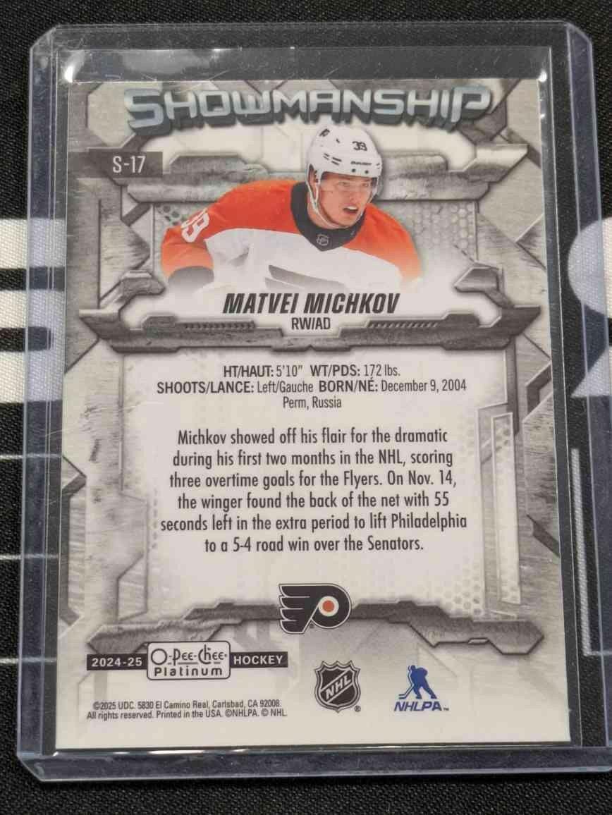 2024-25 O-Pee-Chee Platinum Showmanship Matvei Michkov #S-17 Rookie RC