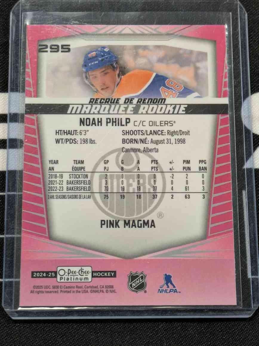 2024-25 OPC O-Pee-Chee Marquee Rookie Platinum Pink Magma Noah Philp RC #295