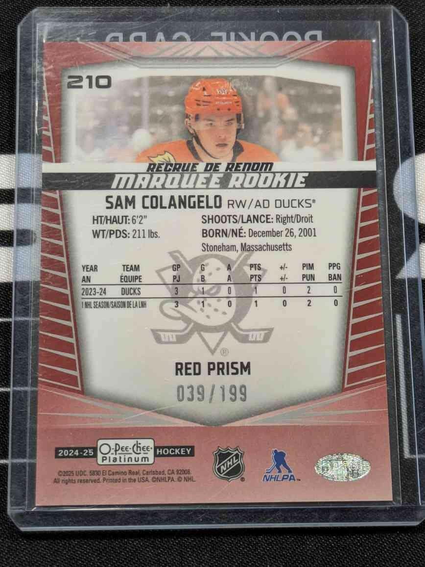 2024-25 OPC O-Pee-Chee Marquee Rookie Platinum Red Prism Sam Colangelo /199 #310