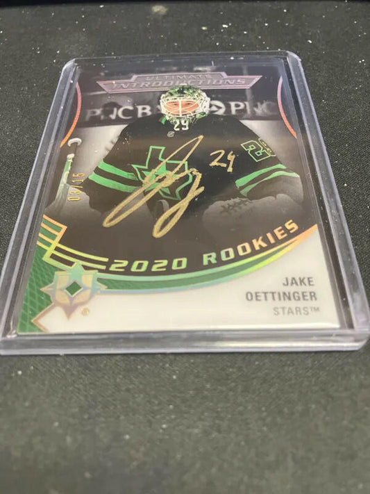 Jake Oettinger Auto /15 Rookie Ultimate Introductions 2020-21 Hockey Card UI-25