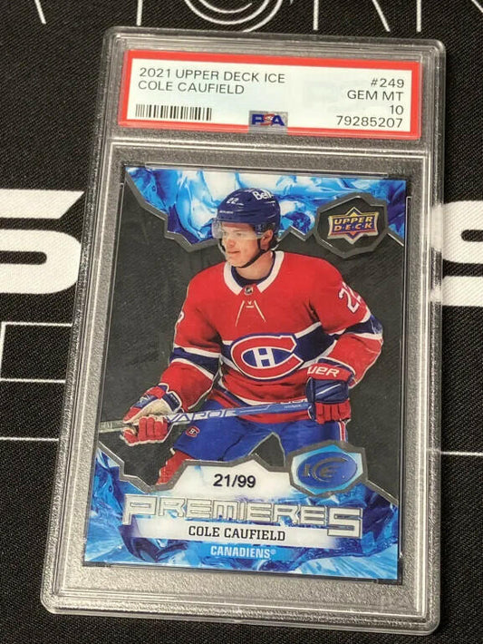 2021-22 Upper Deck Ice Premieres Cole Caufield True Rookie RC /99 PSA 10 #249