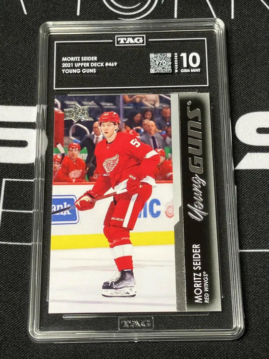 2021 Upper Deck Moritz Seider Young Guns TAG 10 Rookie GEM MINT #469 YG
