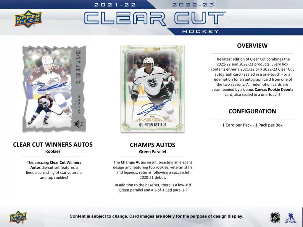 2021-22 & 2022-23 Upper Deck Clear Cut Hockey Hobby Box Master Case (30 boxes per Master) (Pre-Order) - Miraj Trading